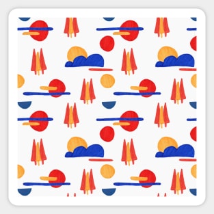 Modern Moon, Cloud, and Trees Pattern Sticker